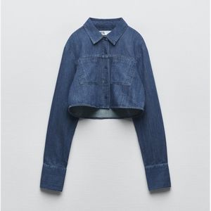 ZARA CROPPED POCKETS SHIRT BLUE